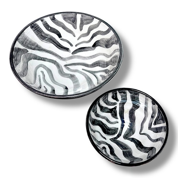 Zebra & Brown Giraffe Dip Chip Bowl Set Pottery Bowls from my Clay Studio NEW - Picture 7 of 15